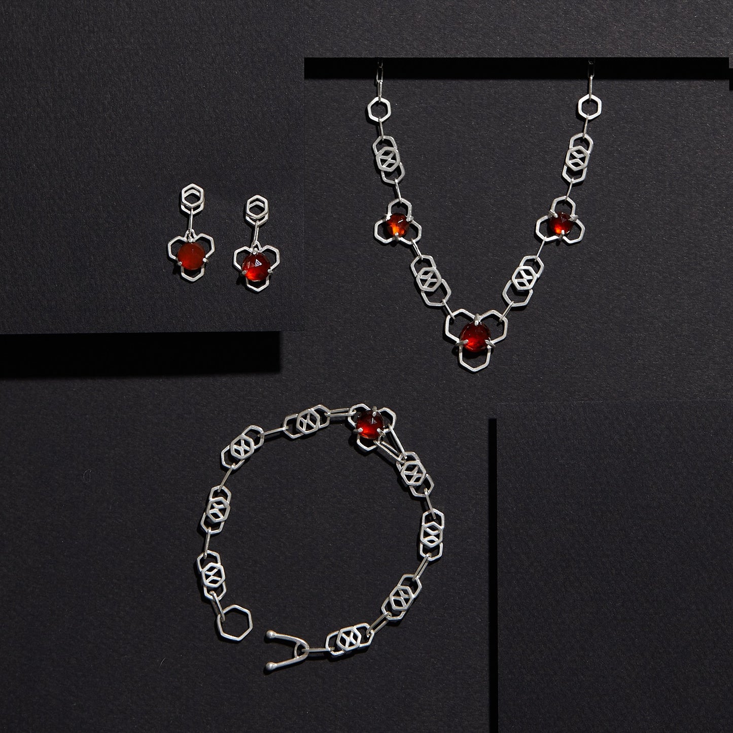 Triple Garnet Honeycomb Chain Necklace