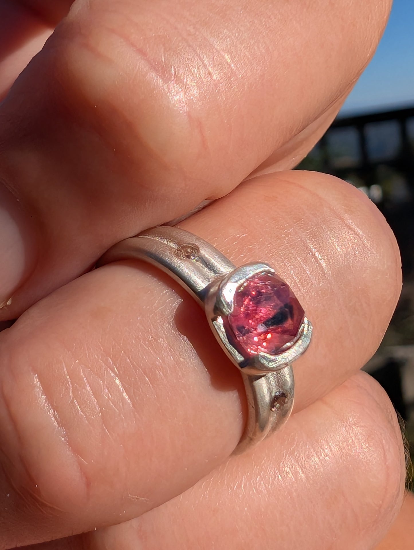 Split Bezel Winza Sapphire Ring with Side Diamonds Size 7.5