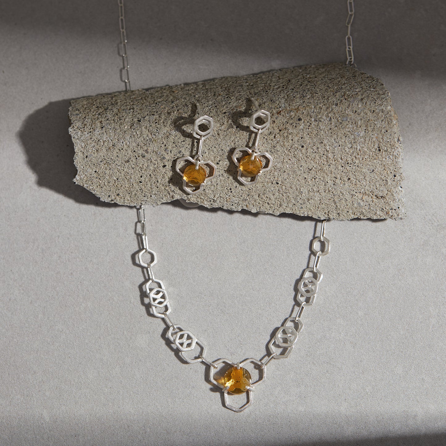 Citrine Honeycomb Chain Necklace