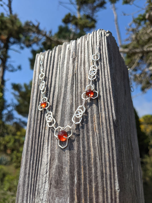 Triple Garnet Honeycomb Chain Necklace